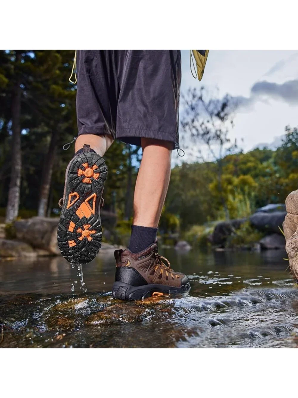 Men's Brown Waterproof Shoes Casual Mid Top Round Toe Non Slip Hiking Boots